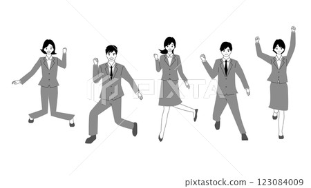 Illustration set of men and women in suits jumping Illustration set of men and women in suits jumping 123084009