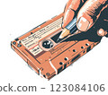 Hand rewinding audio cassette tape with pencil 123084106