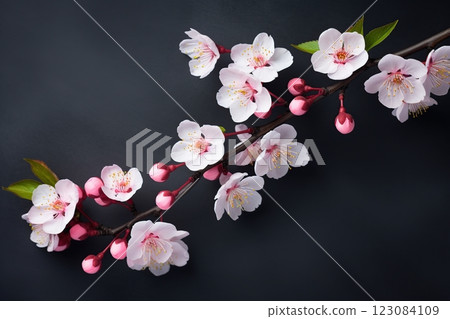 Cherry blossom branch with copyspace on black background 123084109