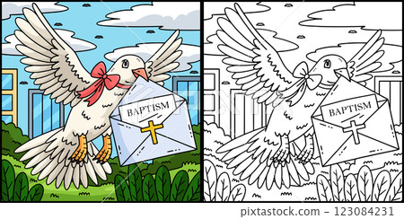 Baptism Dove Carrying Letter Coloring Illustration Baptism Dove Carrying Letter Coloring Illustration 123084231