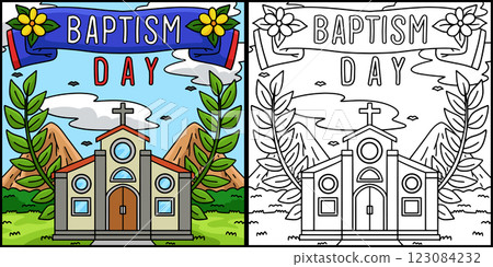 Baptism Day Coloring Page Colored Illustration  123084232