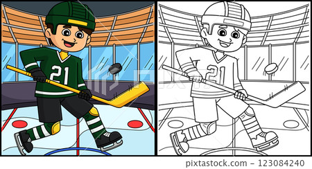 Ice Hockey Boy Player Doing Tricks Illustration Ice Hockey Boy Player Doing Tricks Illustration 123084240