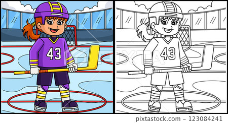 Ice Hockey Girl Player at Center Line Illustration Ice Hockey Girl Player at Center Line Illustration 123084241