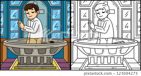 Baptism Font Child Praying Coloring Illustration Baptism Font Child Praying Coloring Illustration 123084273