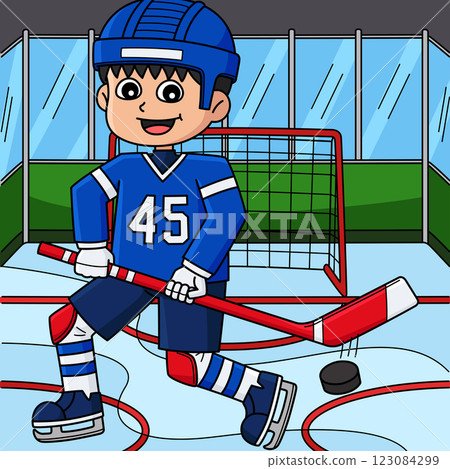 Ice Hockey Boy Player Stopping a Goal Colored  123084299