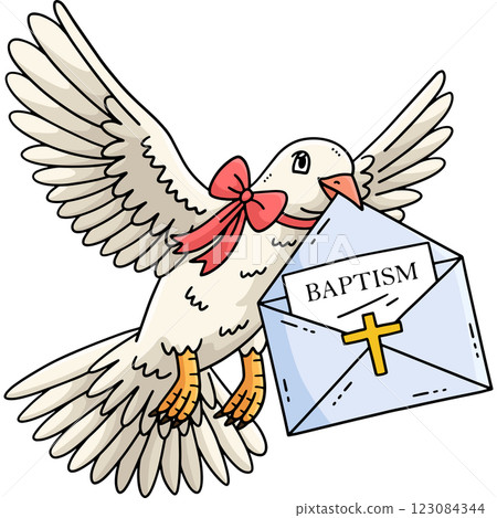 Baptism Dove Carrying a Letter Cartoon Clipart 123084344