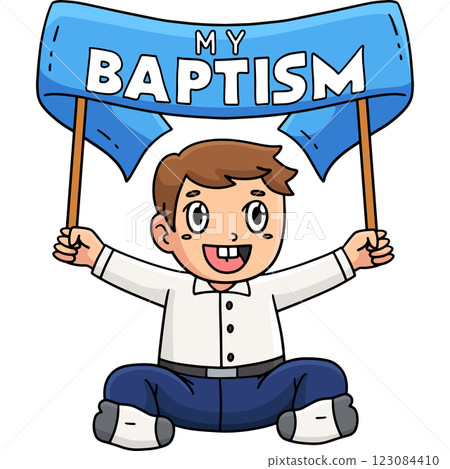 Baptism Baby Holding a Banner Cartoon Clipart 123084410