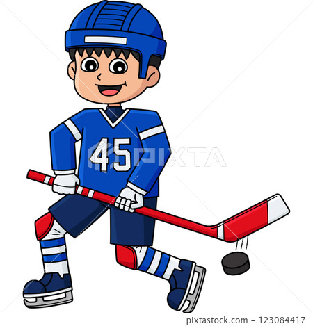 Ice Hockey Boy Player Stopping a Goal Clipart  123084417