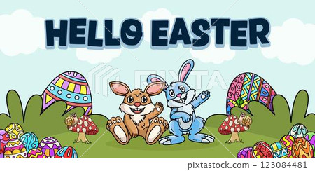 Happy Easter Egg Hunting Poster Panoramic Banner  123084481