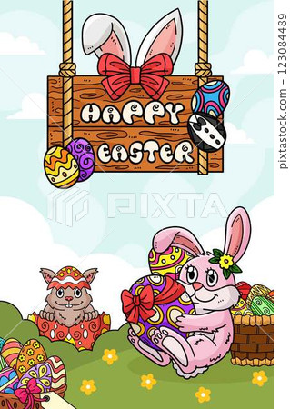 Happy Easter Egg Hunting Poster Vertical Banner 123084489