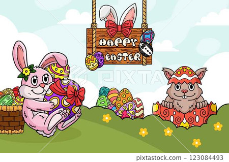 Happy Easter Egg Hunting Poster Horizontal Banner  123084493