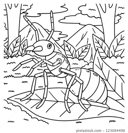 Insect Red Fire Ant Animal Coloring Page for Kids  123084498