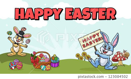 Happy Easter Egg Hunting Poster Horizontal Banner  123084502