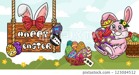 Happy Easter Egg Hunting Poster Panoramic Banner  123084512