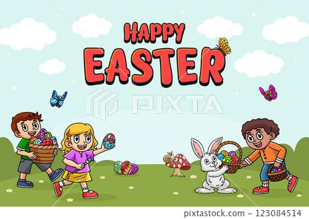 Happy Easter Egg Hunting Poster Horizontal Banner  123084514