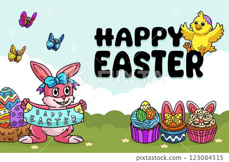 Happy Easter Egg Hunting Poster Horizontal Banner  123084515