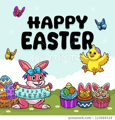Hello Easter Egg Hunting Poster Square Banner 123084528