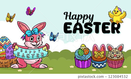 Happy Easter Egg Hunting Poster Horizontal Banner  123084532