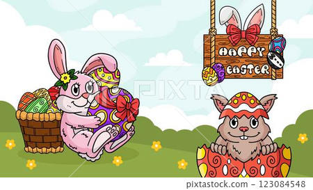 Happy Easter Egg Hunting Poster Panoramic Banner  123084548
