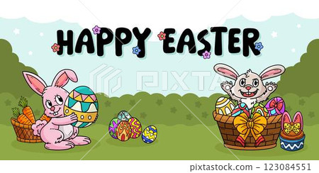Happy Easter Egg Hunting Poster Panoramic Banner  123084551