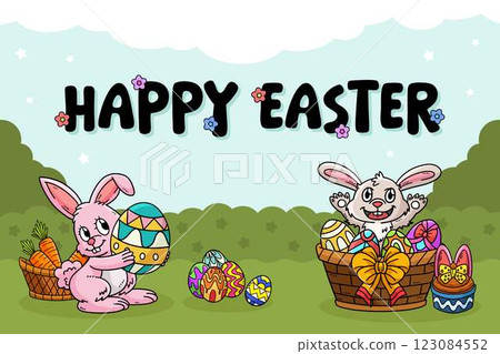 Happy Easter Egg Hunting Poster Horizontal Banner  123084552