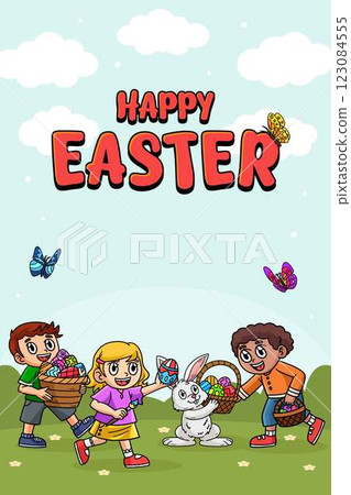 Happy Easter Egg Hunting Poster Vertical Banner 123084555