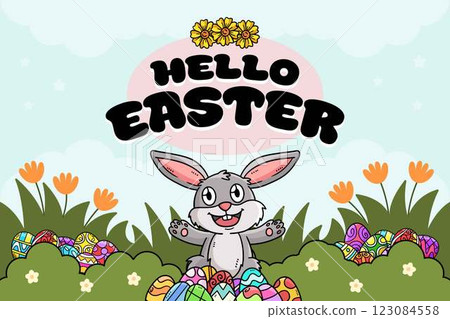 Happy Easter Egg Hunting Poster Horizontal Banner  123084558