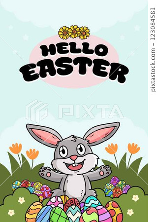 Happy Easter Egg Hunting Poster Vertical Banner 123084581
