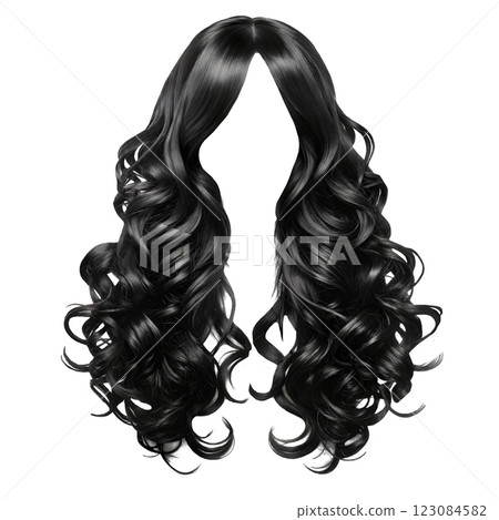 Black and white drawing of curly hair on a isolated background 123084582