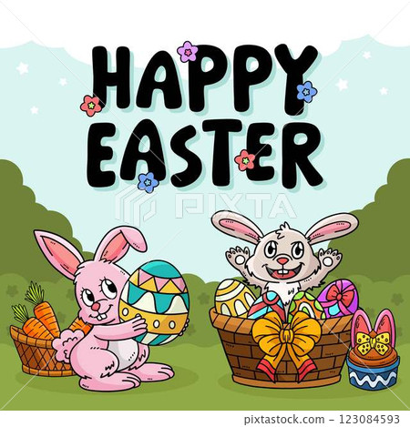 Hello Easter Egg Hunting Poster Square Banner 123084593