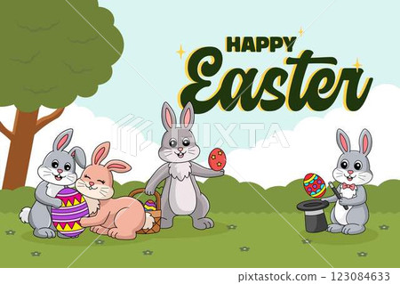Happy Easter Egg Hunting Poster Horizontal Banner  123084633