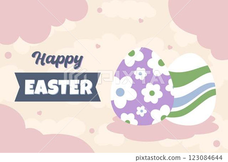 Happy Easter Egg Hunting Poster Horizontal Banner  123084644