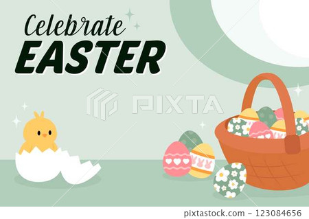 Happy Easter Egg Hunting Poster Horizontal Banner Happy Easter Egg Hunting Poster Horizontal Banner 123084656