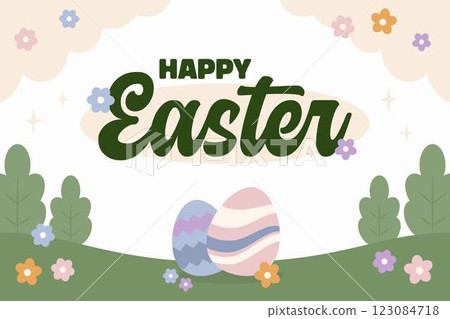 Happy Easter Egg Hunting Poster Horizontal Banner  123084718