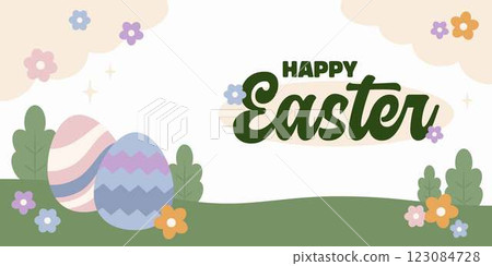 Happy Easter Egg Hunting Poster Panoramic Banner Happy Easter Egg Hunting Poster Panoramic Banner 123084728