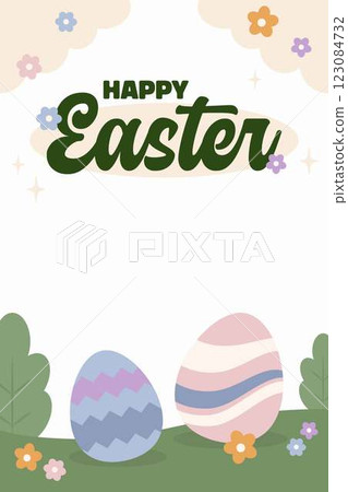 Happy Easter Egg Hunting Poster Vertical Banner Happy Easter Egg Hunting Poster Vertical Banner 123084732