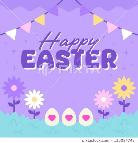 Hello Easter Egg Hunting Poster Square Banner 123084742