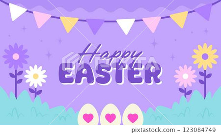 Happy Easter Egg Hunting Poster Horizontal Banner  123084749