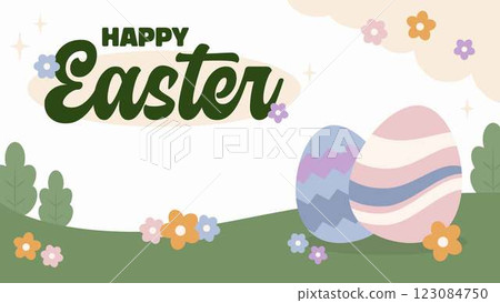 Happy Easter Egg Hunting Poster Horizontal Banner  123084750