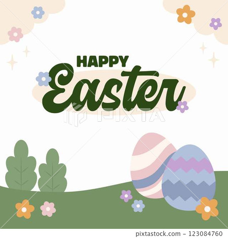 Hello Easter Egg Hunting Poster Square Banner 123084760