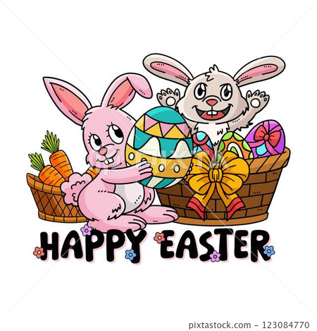 Happy Easter Typography Isolated White Background  123084770