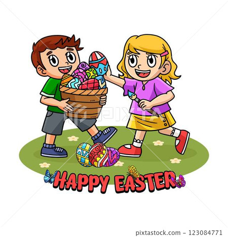 Happy Easter Typography Isolated White Background  123084771