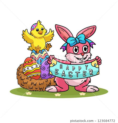 Happy Easter Typography Isolated White Background  123084772