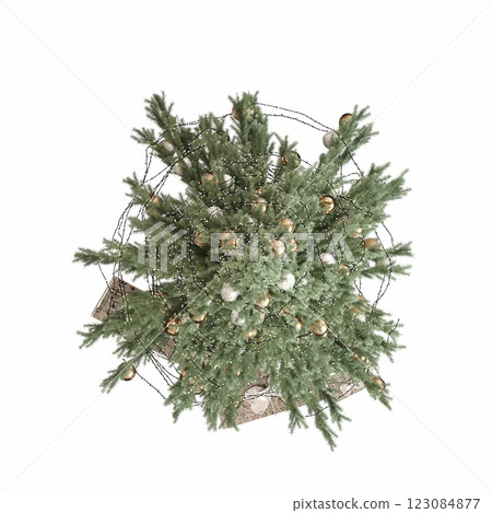 Christmas tree with decorations, isolated on white background, 3D illustration, cg render Christmas tree with decorations, isolated on white background, 3D illustration, cg render 123084877