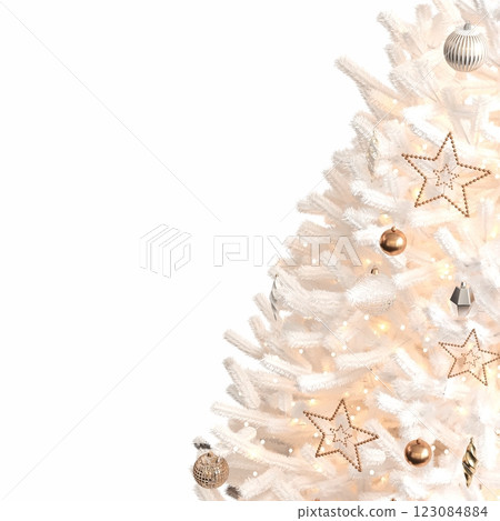 Christmas tree with decorations, isolated on white background, 3D illustration, cg render Christmas tree with decorations, isolated on white background, 3D illustration, cg render 123084884