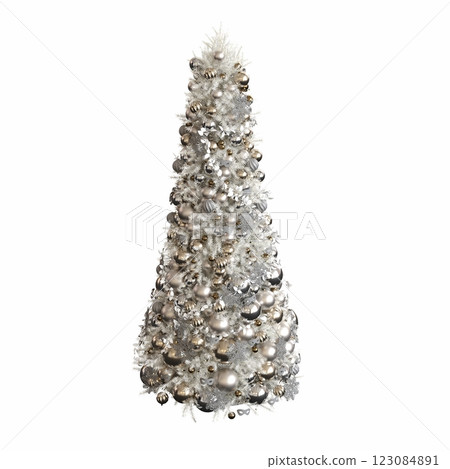 Christmas tree with decorations, isolated on white background, 3D illustration, cg render 123084891