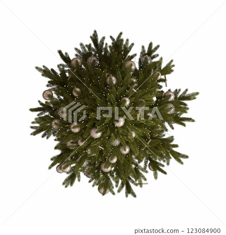 Christmas tree with decorations, isolated on white background, 3D illustration, cg render Christmas tree with decorations, isolated on white background, 3D illustration, cg render 123084900