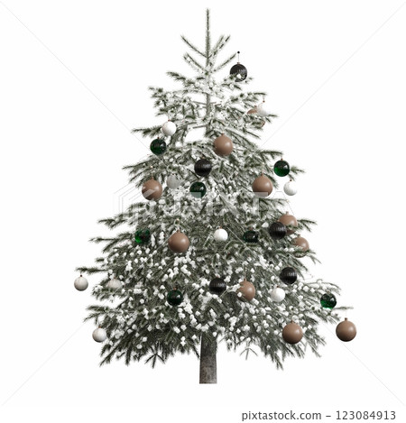 Christmas tree with decorations, isolated on white background, 3D illustration, cg render Christmas tree with decorations, isolated on white background, 3D illustration, cg render 123084913