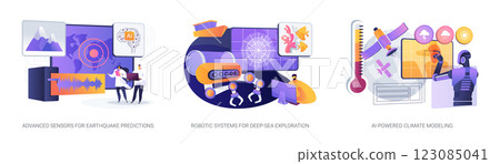 AI Advancing Earth and Climate Research abstract concept vector illustrations. AI Advancing Earth and Climate Research abstract concept vector illustrations. 123085041