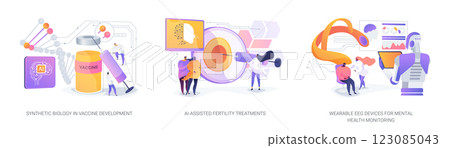 AI and Biotech Revolutionizing Health Solutions abstract concept vector illustrations. 123085043